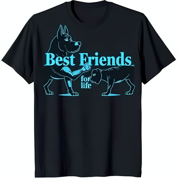 Men s Black T-Shirt with Light Blue Best Friends for Life Dog Design