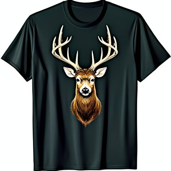 Men's Black T-Shirt with Majestic White Tailed Deer Graphic