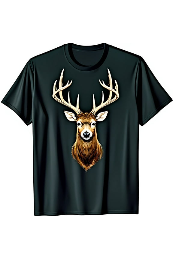 Men's Black T-Shirt with Majestic White Tailed Deer Graphic
