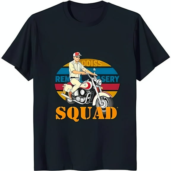 Men's Black T-Shirt with Motorcycle Sunset Graphic & 'Squad' Design