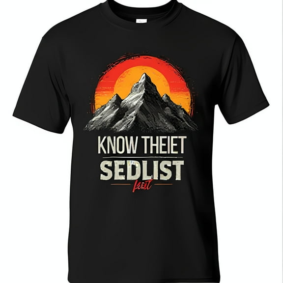 Men's Black T-Shirt with Mountain Range Sunset Graphic