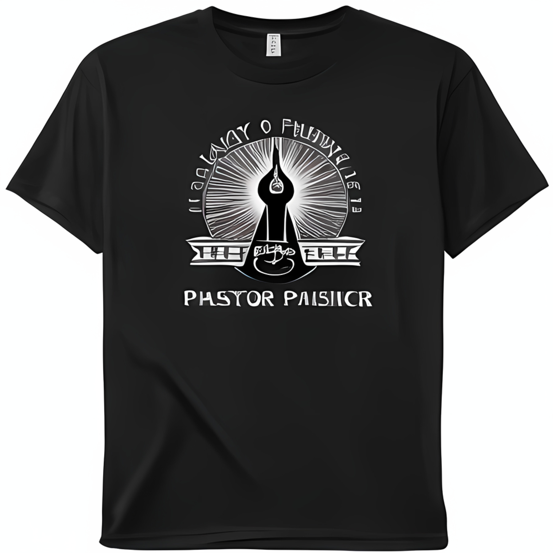 Men's Black TShirt with Pastor P Graphic Featuring Guitar and Cross