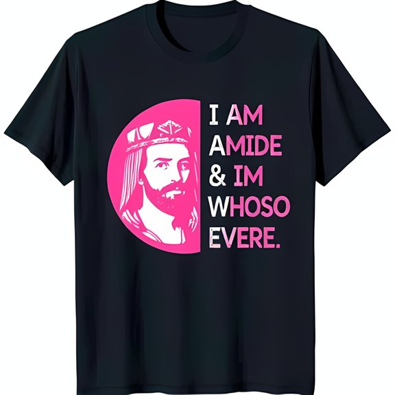 Men's Black T-Shirt with Pink Crowned Beard Man Graphic & Unique Text