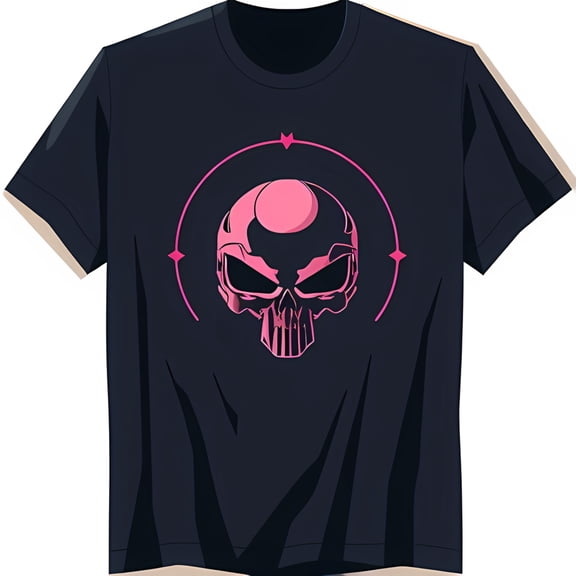 Men's Black T-Shirt with Pink Design and Star Accents Unique Graphic Tee