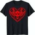 thumbnail image 1 of Men's Black T-Shirt with Red Heart Design Horns & Wings Gothic Style, 1 of 5