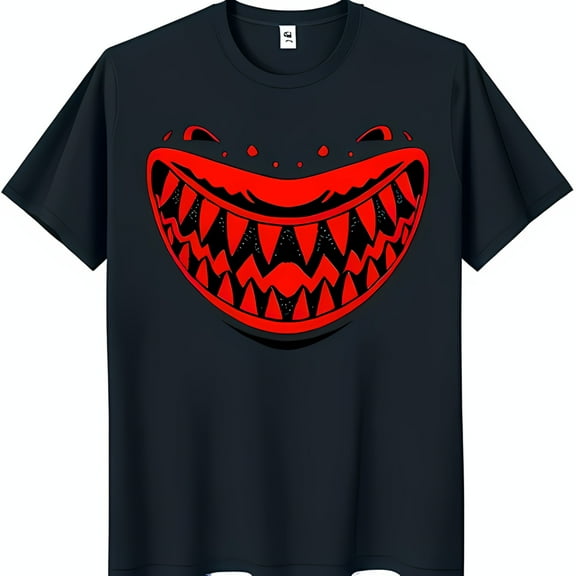 Men's Black T-Shirt with Red Mouth Graphic Stylish & Eye Catching Design