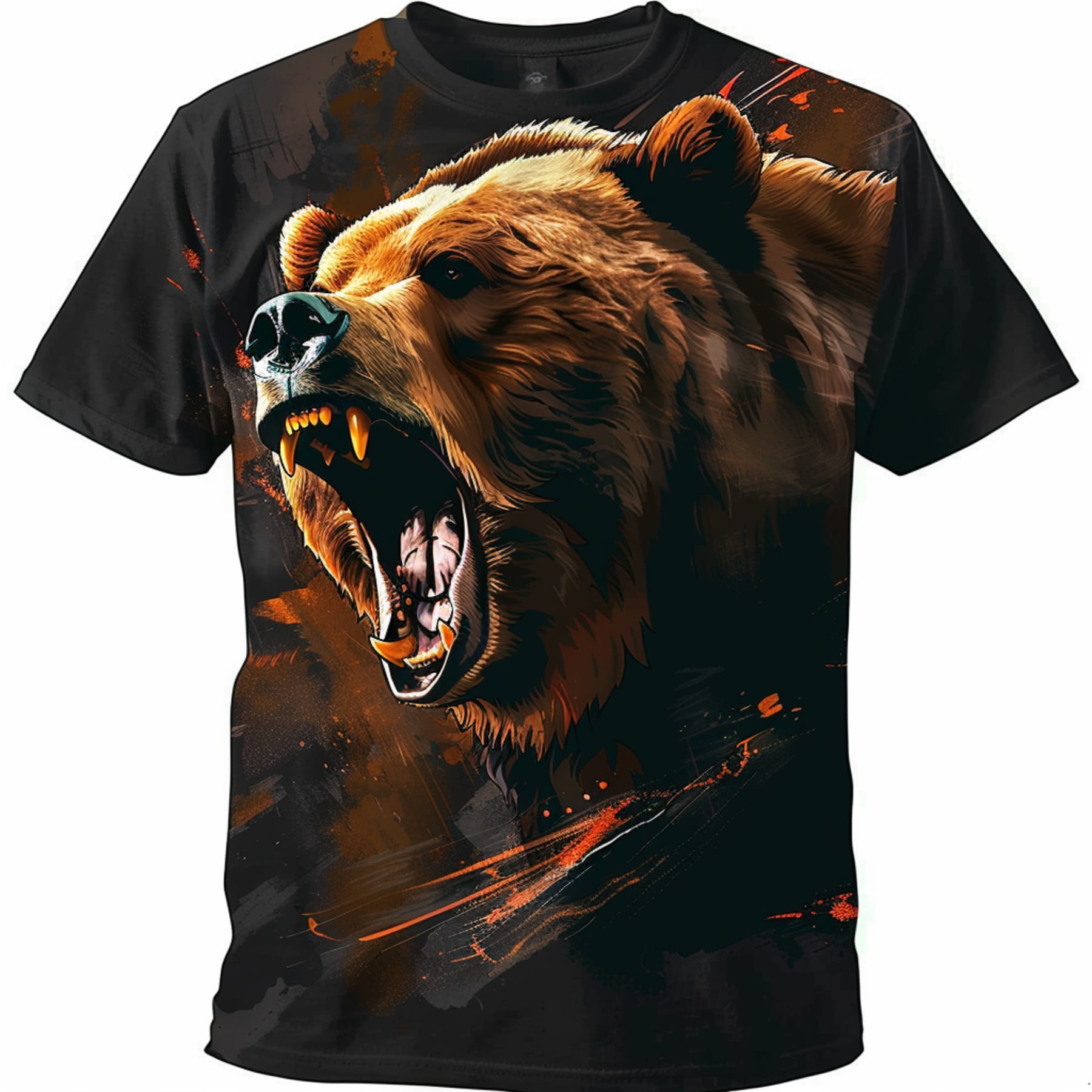 Men's Black T Shirt with Roaring Bear Design Unique Graphic Tee for ...