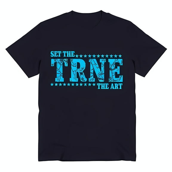 Men's Black T-Shirt with 'SET THE' Stars & 'TRNE' Graphic Design