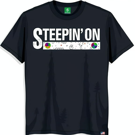 Men's Black T-Shirt with 'STEAPIN' ON' Graphic & Colorful Design