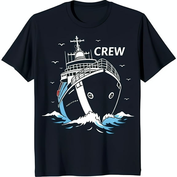 Men s Black T-Shirt with Ship Graphic Design & Ocean Scene