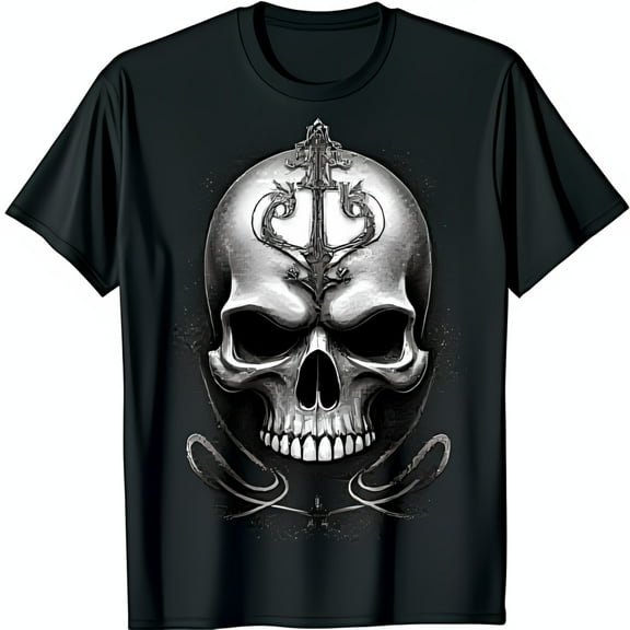 Men s Black T-Shirt with Silver Graphic & Grunge Swirl Design