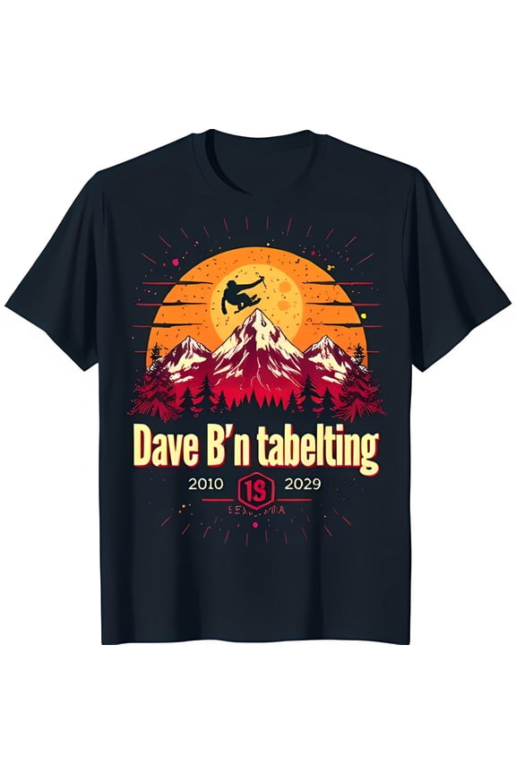Men's Black T-Shirt with Snowboarding Graphic Sunset Design & 'Dave B'n Tableting' Text