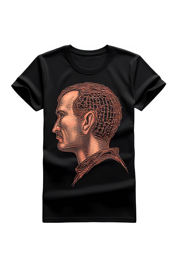 Men s Black T-Shirt with Striking Profile Face Print Casual Style