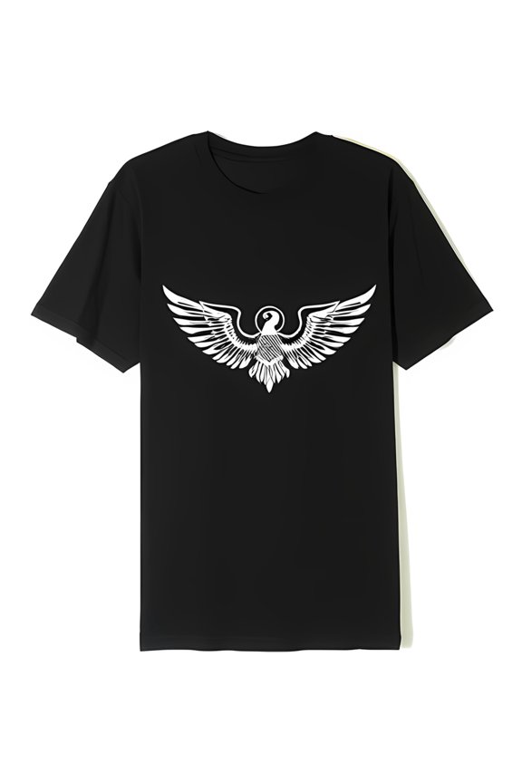 Men's Black T-Shirt with Striking White Eagle Design Comfortable Casual Wear