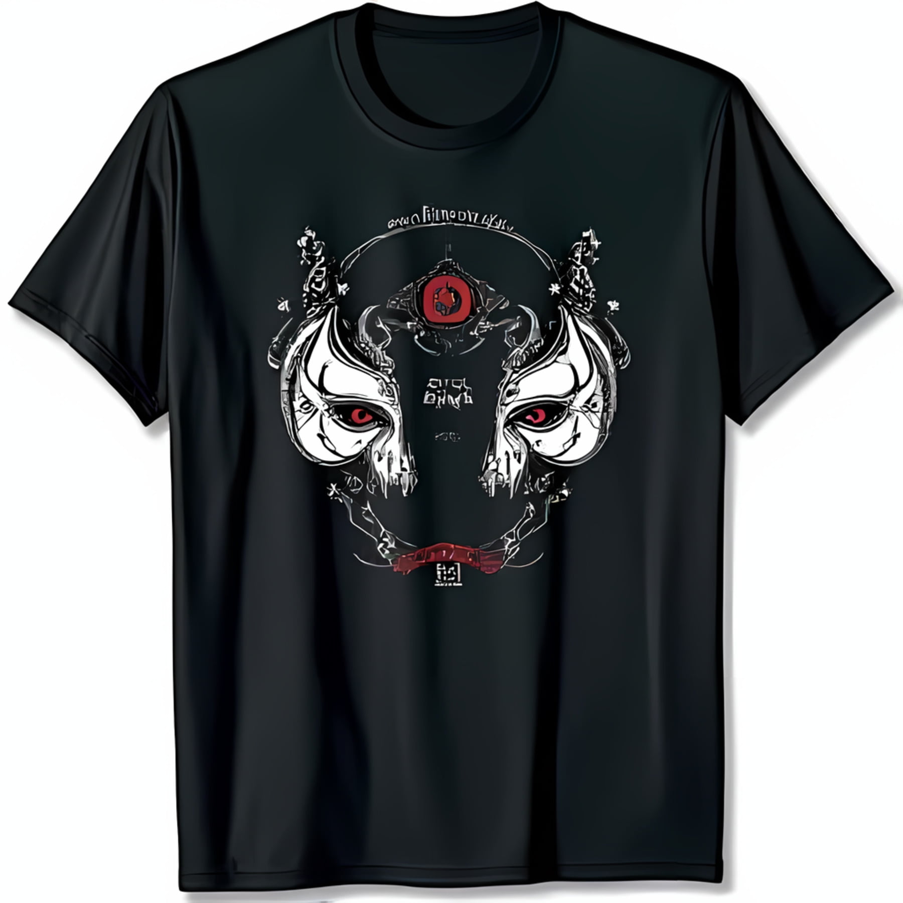 Men s Black T-Shirt with Striking White and Red Eye Graphic Design