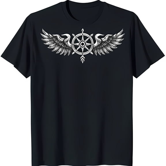 Men's Black T-Shirt with Striking White and Wing Design Unique Graphic Tee
