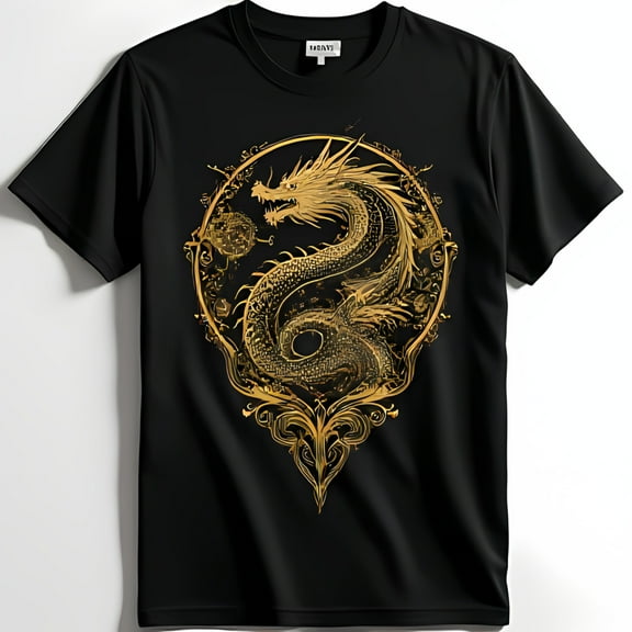 Men's Black T-Shirt with Stunning Gold Design Texture Print