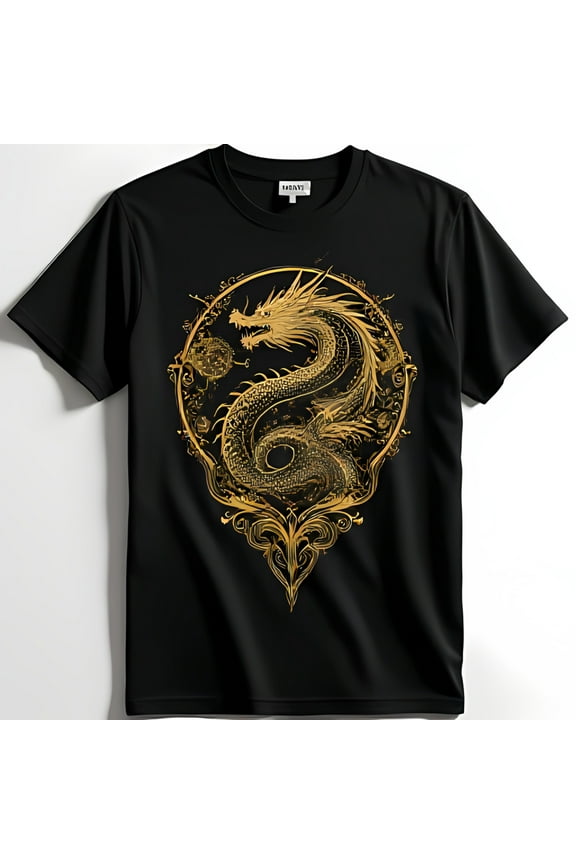 Men's Black T-Shirt with Stunning Gold Design Texture Print