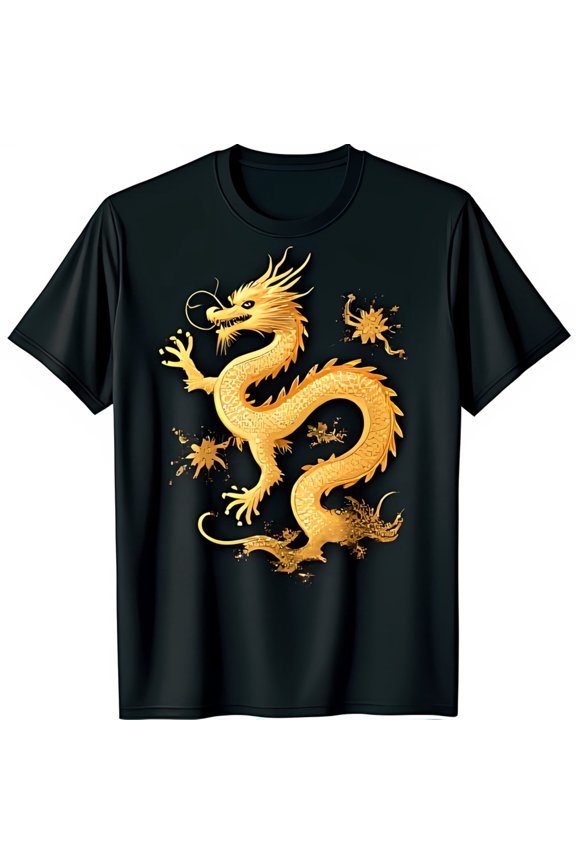 Men's Black T-Shirt with Stunning Golden Design Scales & Captivating Pose