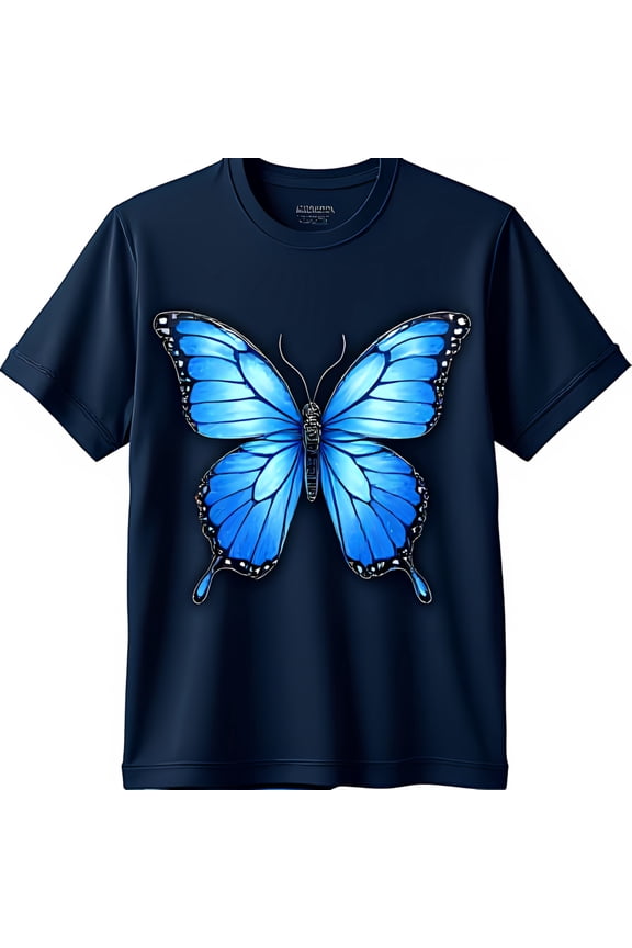 Men's Black T-Shirt with Stunning Large Blue Butterfly Graphic Design