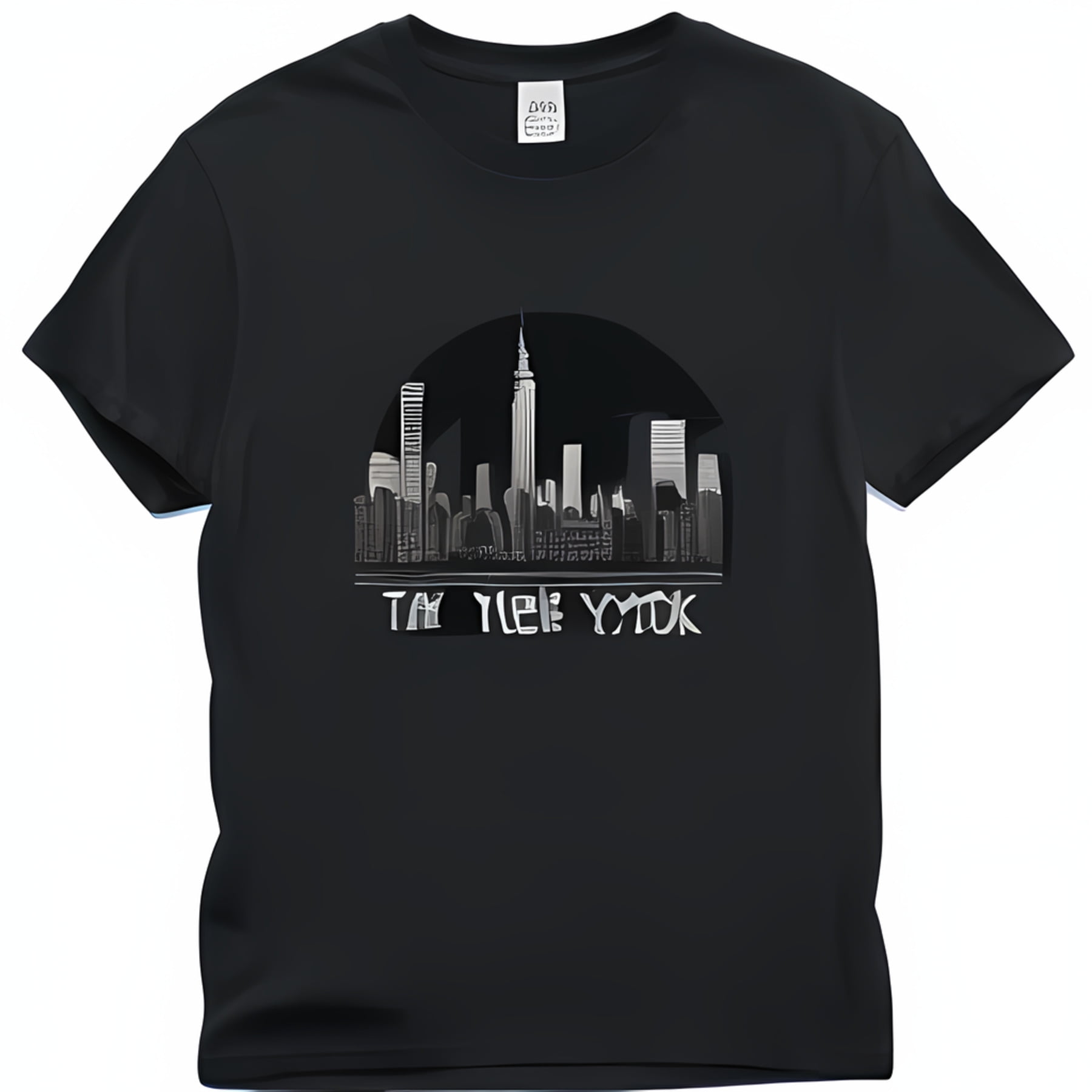 Men's Black TShirt with 'T padziernik' WhiteText and City Skyline