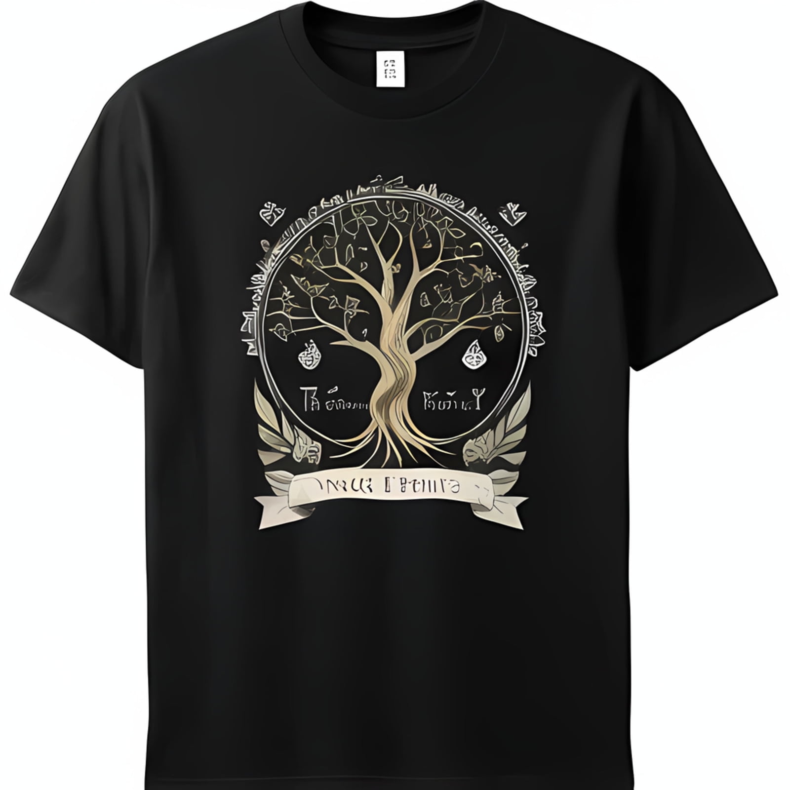 Men's Black T-Shirt with 'The Tree of Life' Design Musical Notes ...