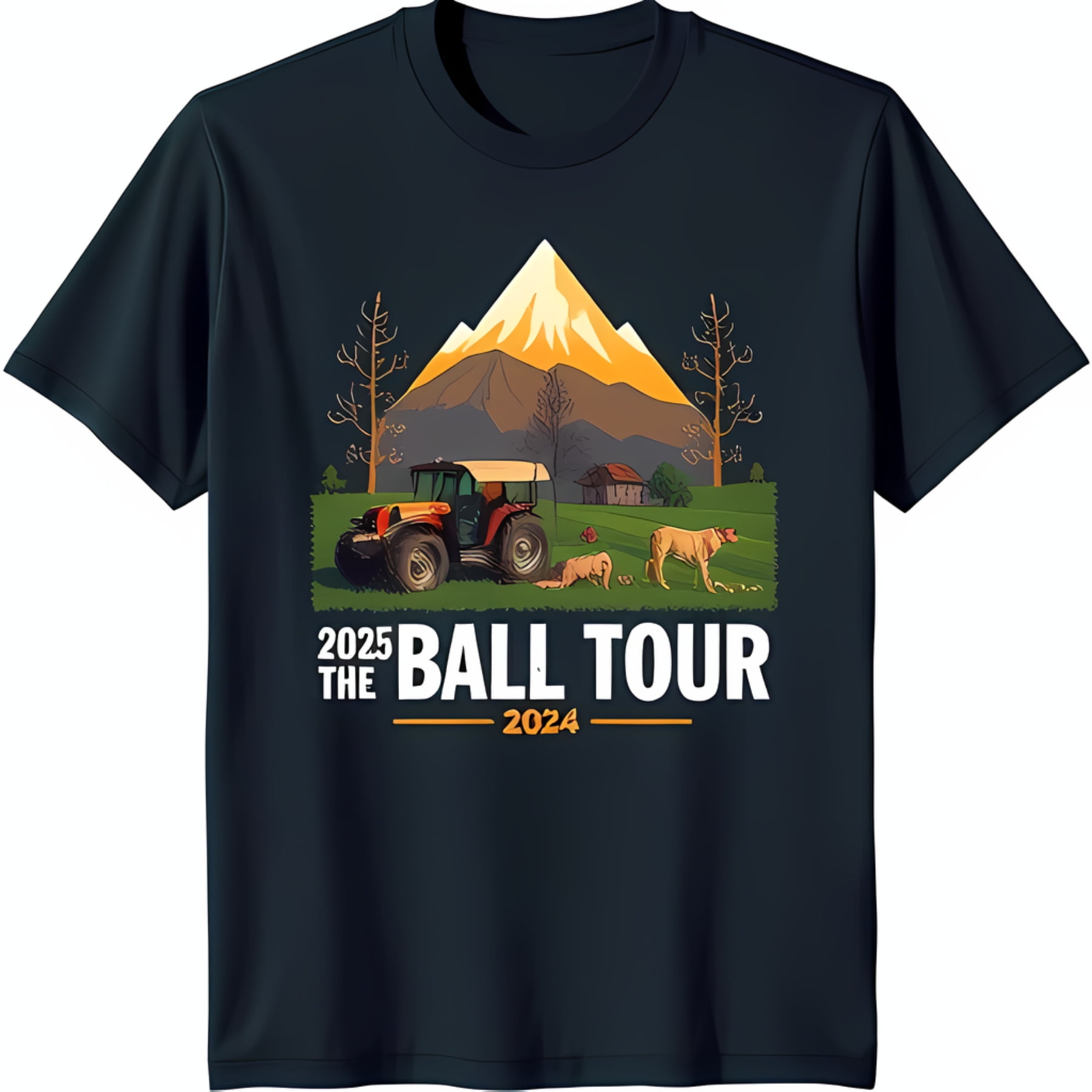 Men's Black TShirt with Tractor Graphic & 'The 2025 Ball Tour 2024