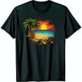thumbnail image 1 of Men s Black T-Shirt with Tropical Beach Graphic Tree Sunset & Pineapple Design, 1 of 5