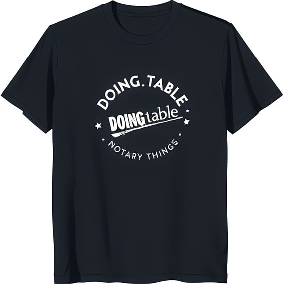 Men s Black T-Shirt with Unique Circle Graphic Doing Table & Notary Things