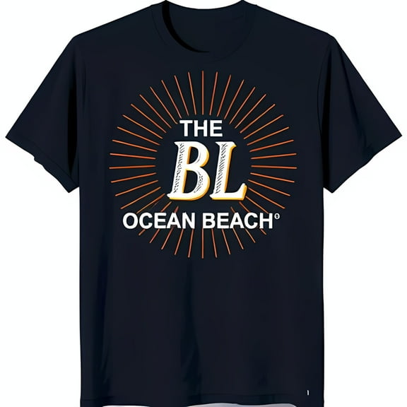 Men's Black T-Shirt with Vibrant Graphic 'The BL Ocean Beach' Design