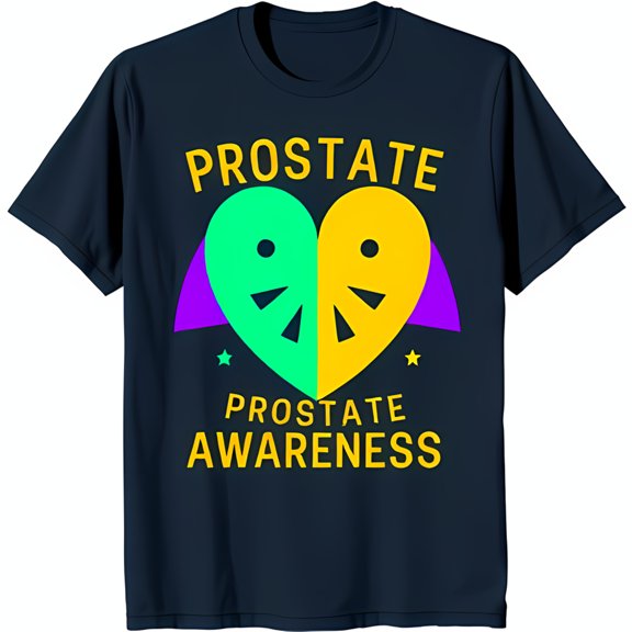 Men s Black T-Shirt with Vibrant Prostate Awareness Heart Graphic