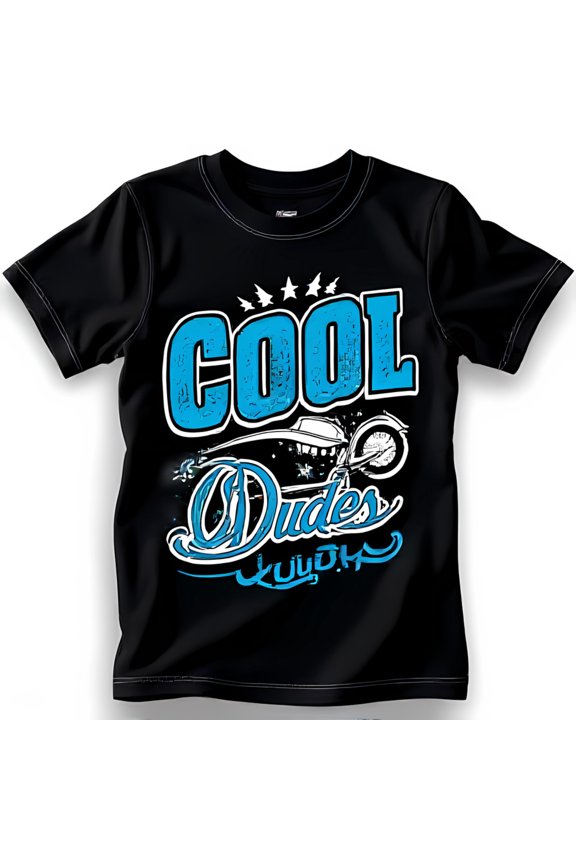 Men's Black T-Shirt with Vintage Motorcycle 'COOL Dudes' Graphic