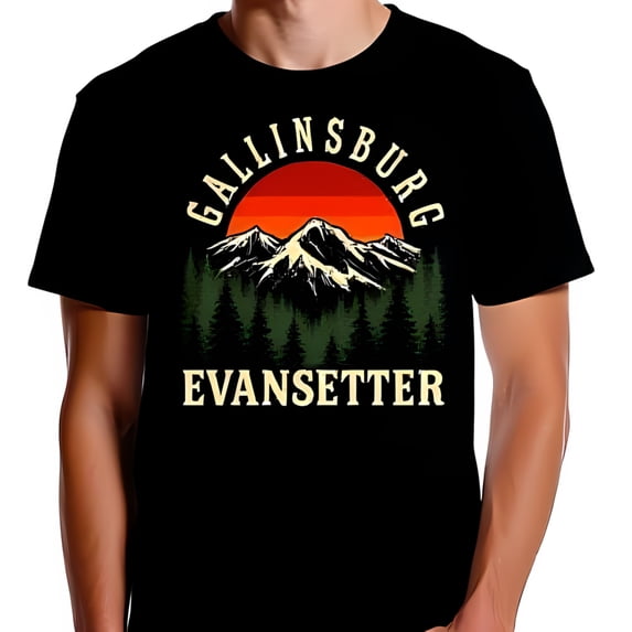 Men's Black T-Shirt with Vintage Sunset Mountain Graphic Comfortable Fit