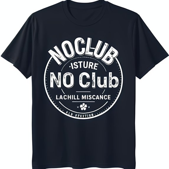 Men's Black T-Shirt with White Circle Design 'No Club' Graphic Tee