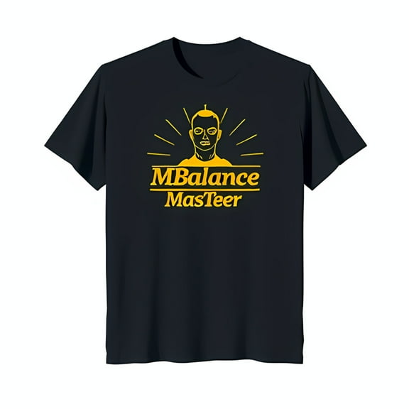 Men's Black T-Shirt with Yellow Graphic: Man & 'Mbalance MasTeer' Design