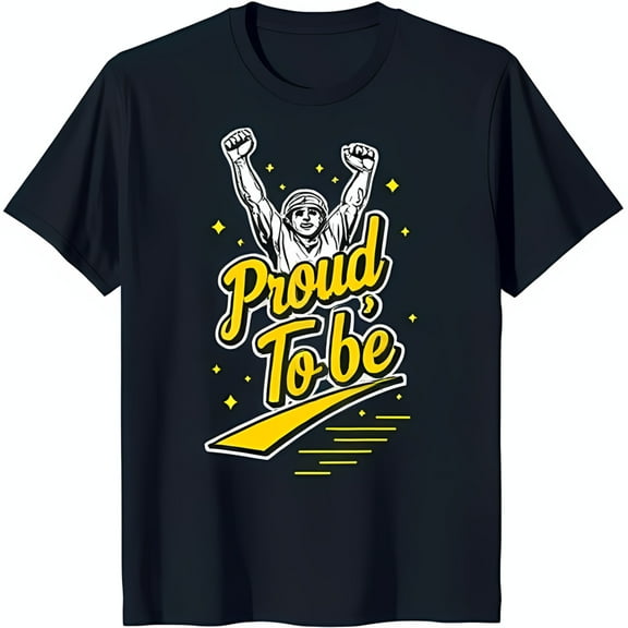 Men's Black T-Shirt with Yellow Graphic: Proud to Be Design & Art