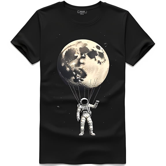 Men's Black T-Shirt with in Space & Moon Parachute Graphic