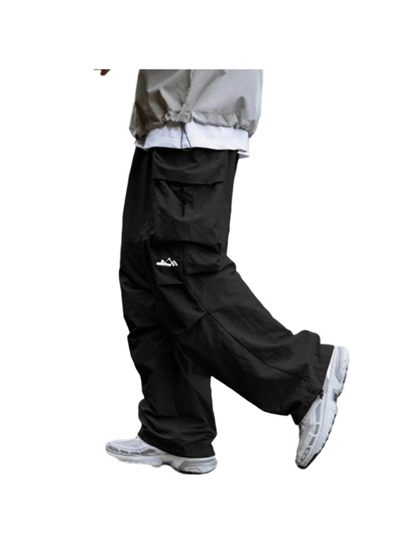 Men's Black Techwear Vintage Cargo Pants Baggy Tactical Loose Sweatpants Multi Pocket Streetwear Trousers for Men Black M