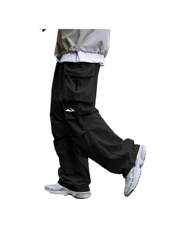 Men's Black Techwear Vintage Cargo Pants Baggy Tactical Loose Sweatpants Multi Pocket Streetwear Trousers for Men Black XXXXL