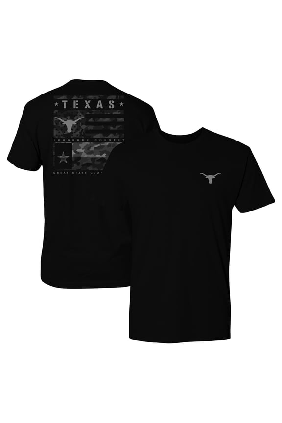 Men's Black Texas Longhorns Camo Flag Panel T-Shirt