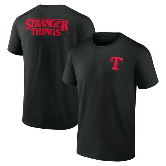 Men's Black Texas Rangers Stranger Things Graphic T-Shirt