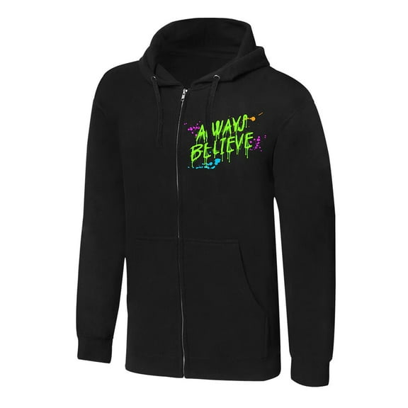 Men's Black The Ultimate Warrior Always Believe Full-Zip Hoodie