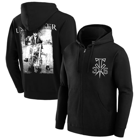 Men's Black The Undertaker 35 Years Biker Photo Full-Zip Hoodie