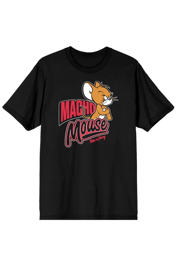 Men's Black Tom and Jerry T-shirt, Macho Mouse-S