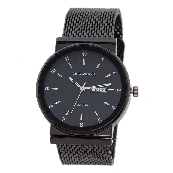 Mens Black-Tone Business Calendar Watch 42mm Case, Black Dial, Mesh Strap