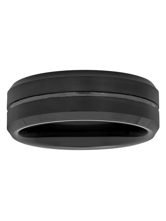 Men's Black Tungsten 8MM Grooved Comfort Fit Wedding Band by Brilliance Fine Jewelry - Mens Ring