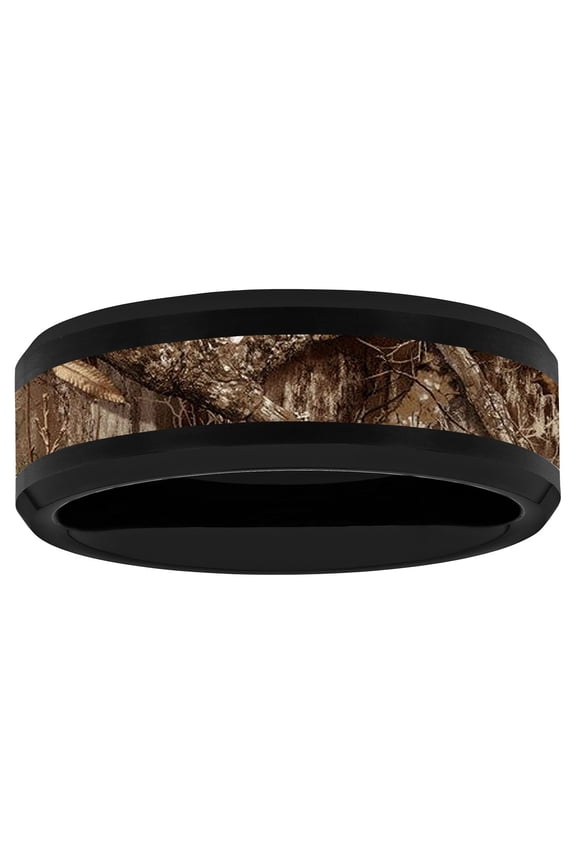 Men's Black Tungsten Brown Camo Center 8MM Wedding Band - Men's Ring
