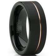 METAL MASTERS Men's Black Tungsten Carbide Ring Wedding Band with Rose Goldtone Groove 8mm