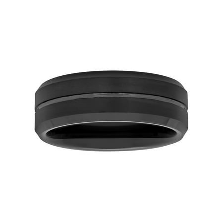 Men's Black Tungsten 8MM Grooved Comfort Fit Wedding Band by Brilliance Fine Jewelry - Mens Ring