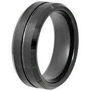 Men's Black Tungsten Grooved Comfort Fit 8MM Wedding Band - Men's Ring